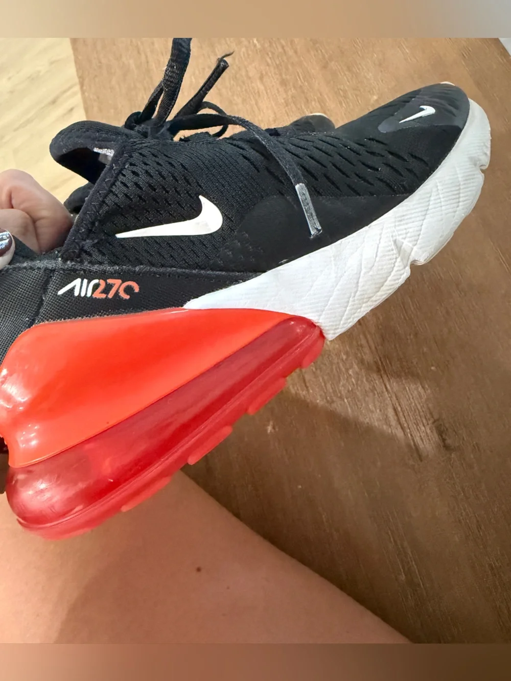 Nike Air Max 270 Kids Black/Orange Athletic Shoes- size 4